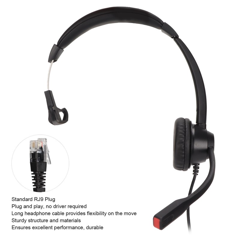 RJ9 Telephone Headset Noise Cancelling Unilateral Corded Business Headphone with