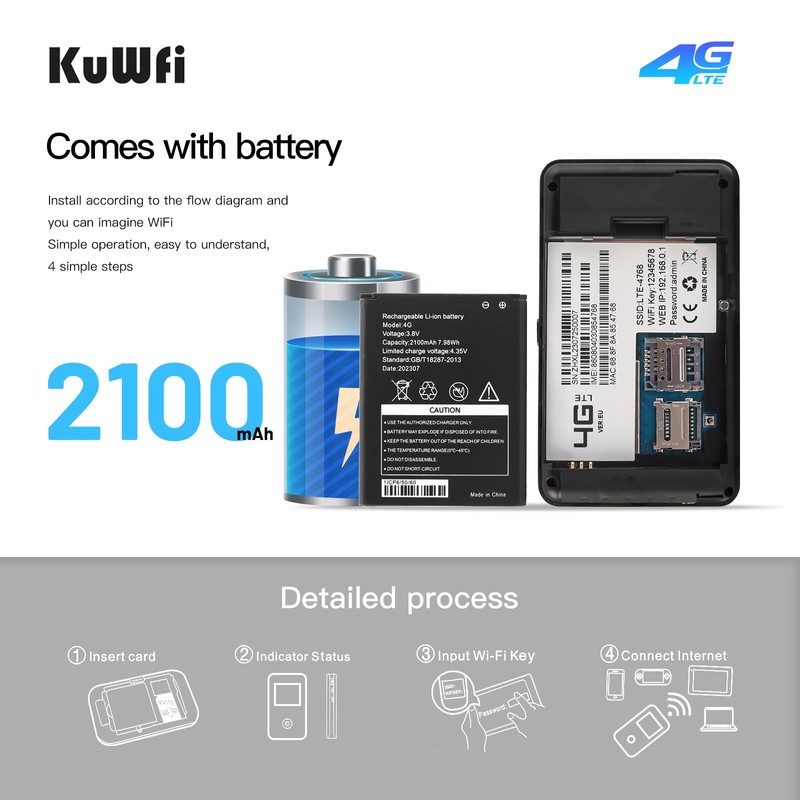 KuWFi High Speed 4G LTE Router, 4g Wireless Router with
