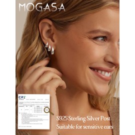 3 Pairs Sterling Silver Hoop Earrings for Women Chunky 18K Gold Earrings Silver Hoops for Women Hypoallergenic Earring for Sensitive Ears Lightweight Small Thick Huggie Hoop Earrings Set (Gold/Silver)