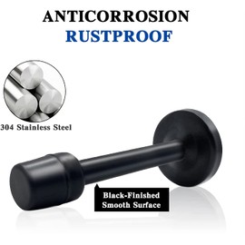 KOLAKO Door Stoppers, 6 Inch(150mm) Black Door Stops, Wall Mount Doorstop with Rubber Bumper, Brushed Stainless Steel, Extra Long Doors Stoppers for Bottom or Top, 2 Pack