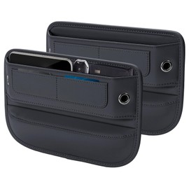 Universal Fit Premium Leather Car Seat Gap Filler Organizer, Center Console Organizer with Card Slots, Clever Gifts for Car SUV Truck Owners (Black, 2 Pack)