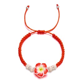 ChungLong0593 1/5PC Colorful Hawaiian Frangipani Woven Bracelet Bohemian Tropical Flower Pendant Accessories Women's Fashion Hawaiian Beach Resort Party Jewelry Gifts-red