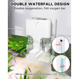 AQQA Fish Tank Filter, Dual Waterfall Hang on Back Filter Aquarium, 200L/h Adjustable Aquarium Filter with 3-stage Filtration, 6W