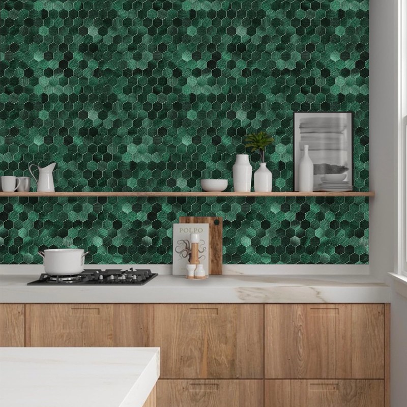 Miscasa 6-Sheet Hexagon Kitchen Backsplash Peel and Stick Tiles, Green