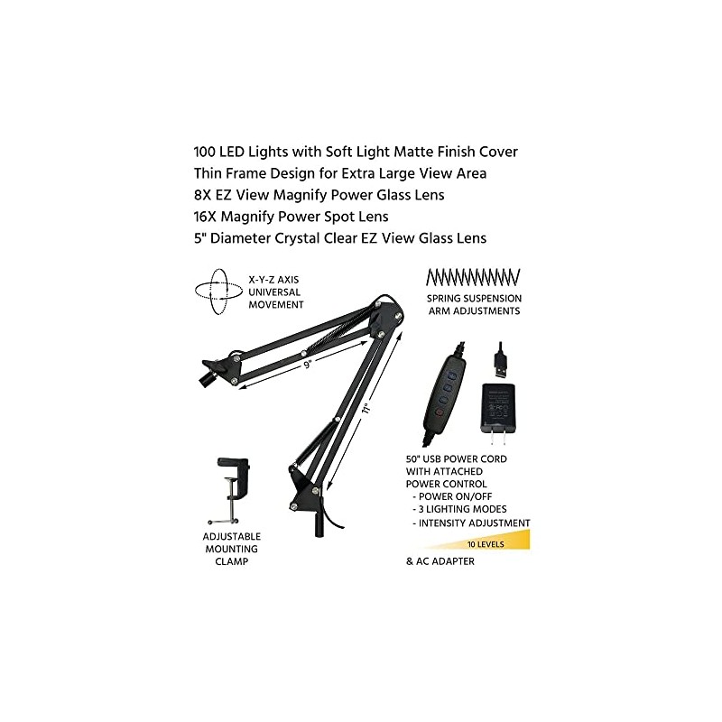 iGaging Magnifier LED Light Desk Magnifying Glass Lamp 8X 16X