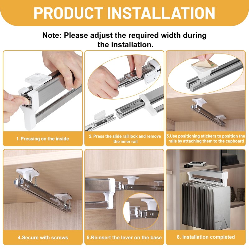 DBREAKS Extendable Clothes Rail for Pull-Out Clothes Hangers, Wardrobe Rail,