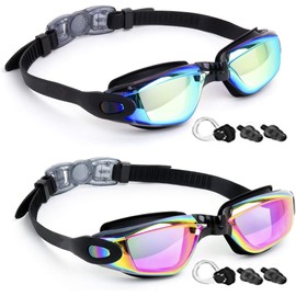 2 Pack Swim Goggles Anti Fog No Leaking Swimming Goggle Adult Women Men (Aqua & Black Pink)