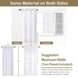 OVZME Pure White Curtains for Bedroom 72 Inches Long 2 Panels Set, Solid Thermal Insulated Light Filtering Window Curtains for Living Room, Dual Rod Pocket Soft Window Drapes, 2x40Wx72L Inches