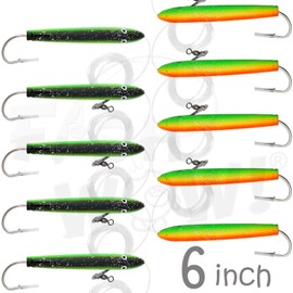 Fish WOW! 10pcs 6" Fishing Cedar Plugs Rigged Tuna Mahi Trolling Wood Lure - Zucchini Mexican Flag