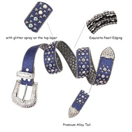 OCTBERSIEG Men Women Rhinestone Belt Bling Western Studded Leather Belts Diamond Sparkle Strap Cowgirl Cowboy Studded Belts for Jeans