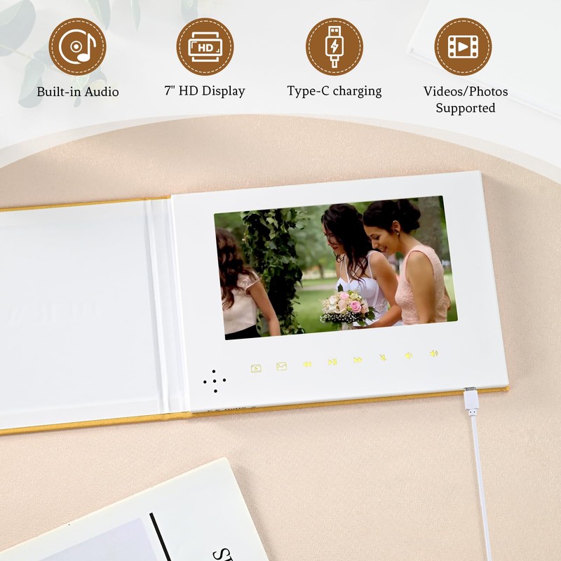 EclatView “MEMORIES” Video Greeting Book – Linen Hardcover with Gold