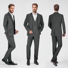 Men's 4 Piece 1920s Suit One Button Vintage Suit,Jacket Vest Pants with Hat(L, Z3727GY)