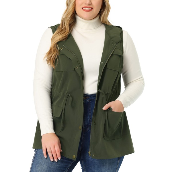 Agnes Orinda Plus Size Anorak Utility Vest for Women Drawstring