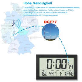 Crosstime Radio-Controlled Digital Clock with Temperature Display and Humidity Display, Digital Wall Clock Radio with Backlight, Black, 20.1 x 12.4 cm