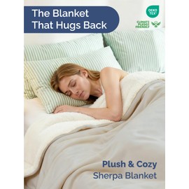 Sherpa Fleece Blanket Queen Size - Reversible Sherpa Fleece Queen Blanket - Super Soft Double Sided for Bed, Sofa, Couch - Thick, Warm, Fuzzy & Plush - Luxurious Bedding for Winter - Cream, 90" x 90"