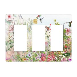 Colorful Blossom Spring Floral Flower Bird 3 Gang Triple Rocker/Decorator Light Switch Wall Plate Cover Decorative GFCI Electrical Faceplate Switchplate