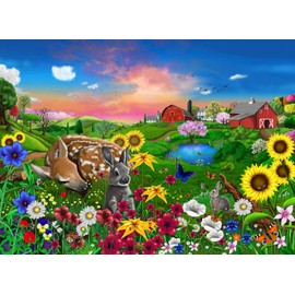 All Jigsaw Puzzles - Peaceful Pastures Animals By Farm - 500 Piece Premium Jigsaw Puzzle For Adults, Teens And Kids - 50cm X 38cm