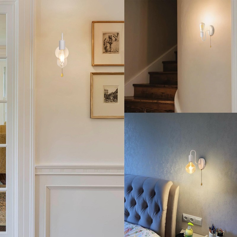 DTIEDY Hardwired Pull Chain Wall Sconce White, 1-Light Wall Light