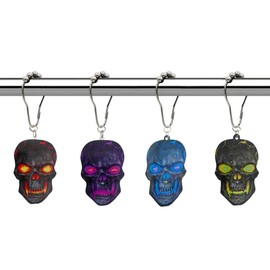 Skull Shower Curtain Hooks Set of 12, Rust-Resistant Stainless Steel Gothic Shower Ring Hanger, Decorative Halloween Shower Hook for Bathroom & Bedroom Decor
