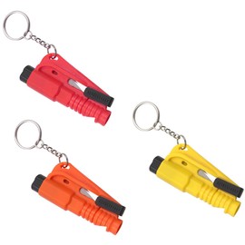 ZKGYUS Pack of 3 The Original Emergency Keychain Car Escape Tool - Car Security Key Ring 3 in 1 - Emergency Glass Breaker, Belt Cutter, Emergency Whistle, Fluorescent - Yellow, Red