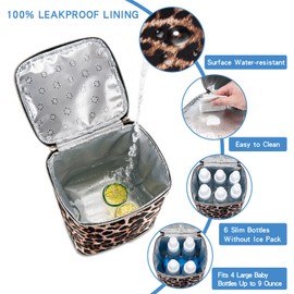 BABEYER BreastMilk Cooler Bag with Ice Pack Fits 4 Baby Bottles Up to 9 Ounce, Baby Bottle Bag for Nursing Mom Daycare-Leopard Print