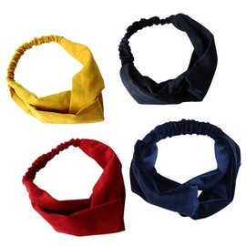 FOMIYES 4 Pack Solid Cross Design Headbands Soft Elastic Hairbands for Yoga Daily Use