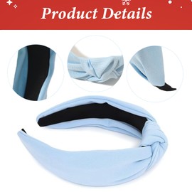 Blue Headband for Women, Blue Knotted Headband Wide Fabric Hairband Non Slip No Damage Head band Hair Accessories Party Favors Gifts for Women, Universal Fitting (Diameter 13cm/5.1", Width 5cm/1.9")