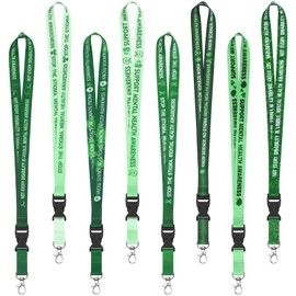 Affrolling 48 Pcs Mental Health Awareness Lanyard Bulk Green Ribbon Lanyard Breakaway Mental Health Ribbon Keychain Green Key Lanyard for Gifts Women Men Mental Health Awareness Items Charity Favors