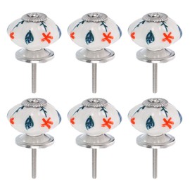 sourcing map 6 Pcs Floral Ceramic Pull Knobs, Vintage Round Cabinet Knobs, Willow Leaf Green Ceramic Knobs Pumpkin Knobs for Kitchen Cabinet, Door & Drawer, Wardrobe, Cupboard