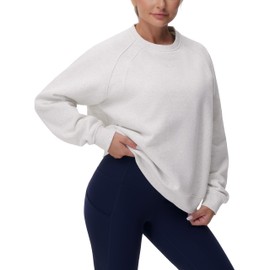 THE GYM PEOPLE Women's Oversized Fleece Sweatshirts Loose Fit Crewneck Long Sleeve Pullover Tops Heather White