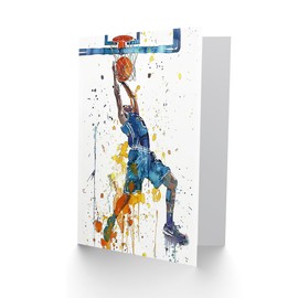 Artery8 Greeting Card Basketball Player Slam Dunk Sport Watercolour For Him Man Birthday Card