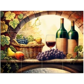 Tile Mural Wine Themed Tuscany Vineyard Pattern A1159 Kitchen Bathroom Shower Wall Backsplash Splashback 4x3 4.25" Ceramic, Matte