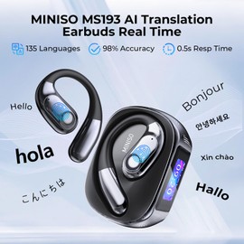 MINISO MINISO MS193 AI Translation Earbuds Real Time OWS Wireless Bluetooth Earphones 135 Language Translator Earbuds Open Ear translating Headphones fit iOS & Android for Travel Business Learning Purple