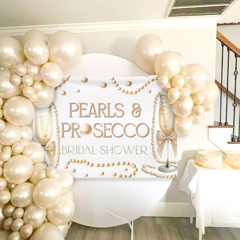 Pearls and Prosecco Bridal Shower Decorations Bow Champagne Pearls Backdrop