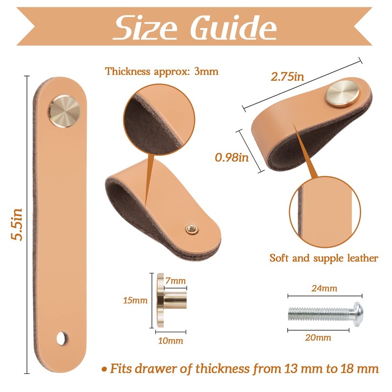 LEREATI 4 Pack Leather Drawer Pulls Gray Cabinet Handles Single