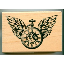 INKADINKADO rubber stamp WINGED WATCH wood mounted, Time