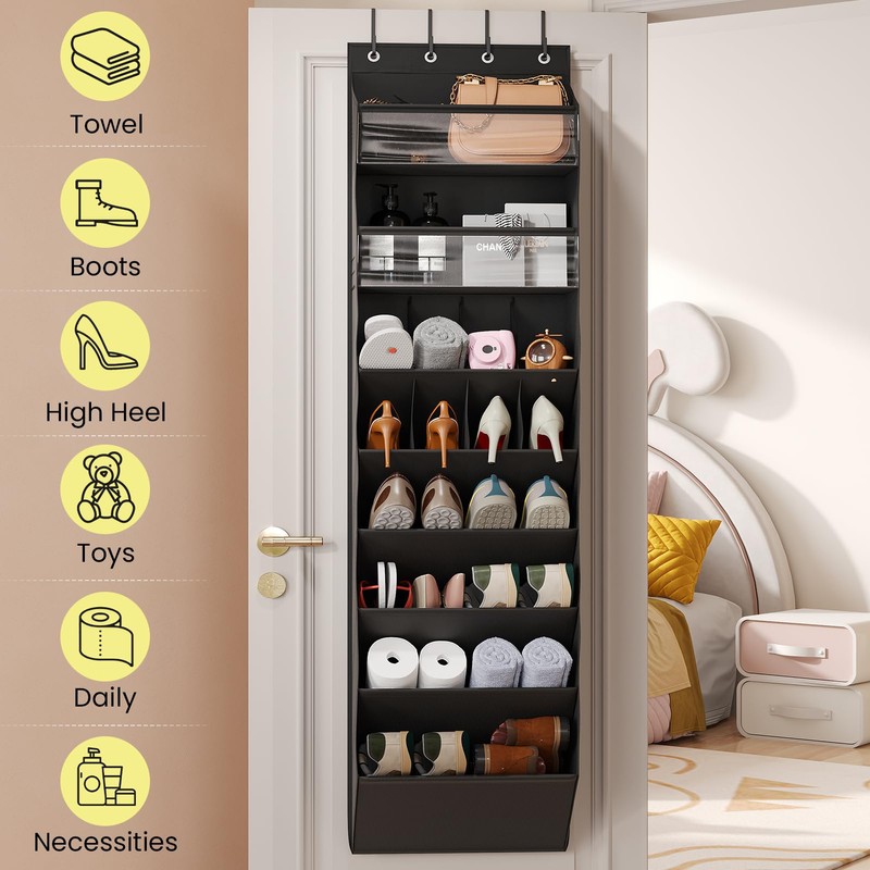 Mefirt 16-20 Pairs Over the Door Shoe Organizer, Clear Pockets