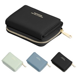Laughhe Women's Mini Purse, Women's Leather Wallet, Small and Short Format, Small Wallet, Women's Purses with Many Compartments for Women and Girls, black, Minimalist