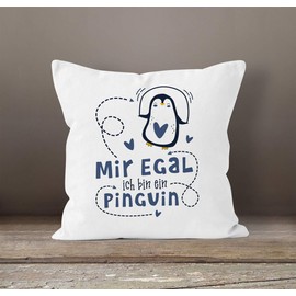 SpecialMe® Cushion Cover with Saying "Mir egal ich Bin Ein Penguin Hearts Animal Motif Funny Small Gift Ideas White - Navy One Size