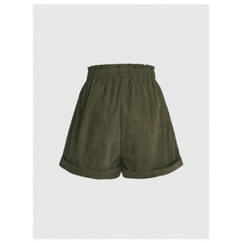 RoseSeek Women's Embroidered Corduroy Shorts Elastic High Waisted Straight Leg Casual Lounge Shorts Army Green Large