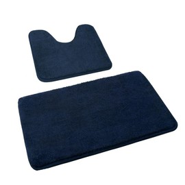 Rururug Bathroom Rug Set, 2 Pieces, Soft Microfibre Bathroom Mat and Toilet Rug with Cut-Out, Non-Slip Bath Mat, Washable Bath Mat Set, Navy Blue, 50 x 80 + 50 x 40 cm