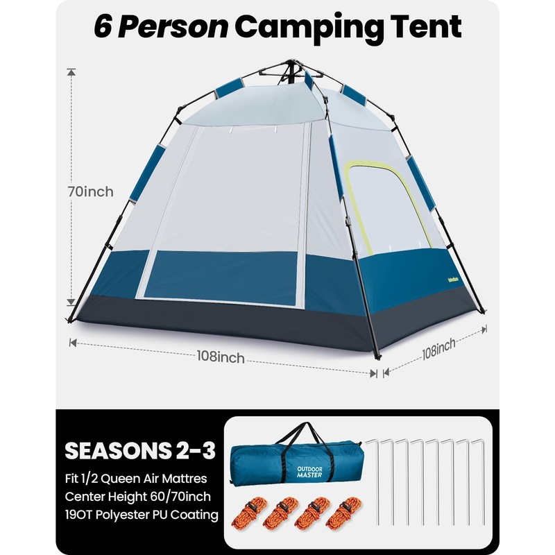 Updated Pop Up Camping Tent, 4/6 Person Blackout Camping Tent