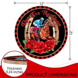 Deroro Run for The Rose Horse Racing Front Door Sign, Kentucky Derby Jockey Horseshoe Wood Door Hanger Outdoor Outside Porch Decor, Black Red Wooden Wreath Indoor Wall Hanging Decoration