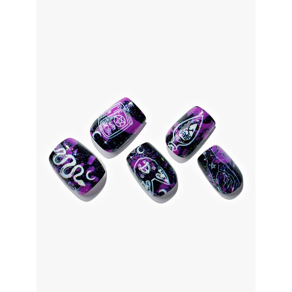 GLAMERMAID Purple Press on Nails Extra Short Square, Dark Fake