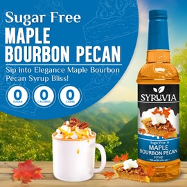 Syruvia Sugar Free Coffee Syrup, Maple Bourbon Pecan Flavored Syrup for Drinks, Lattes, and Desserts – 25.4 fl oz