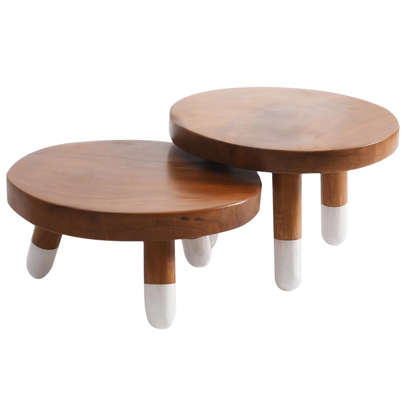 JOLLYMER 9” Round Dip Dyed Teak Plant Stand |Wood Risers