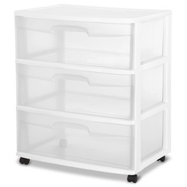 DayGo Wide 3 Drawer Cart,Medium Home Organization Storage Container with 3 Large Clear Drawers With Wheels, White