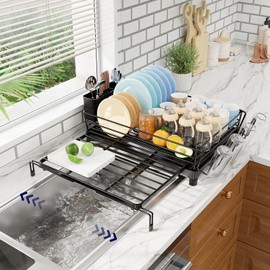 Simple Trending Escurridor de platos – Escurridor extensible para encimera de cocina, escurridor de platos de gran capacidad, colador de platos de ace