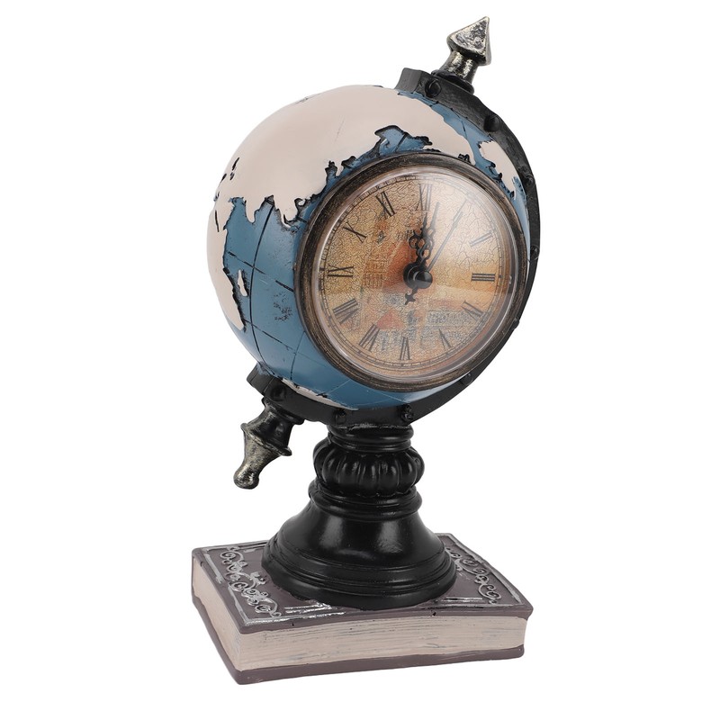 Globe Clock Decorative Desk Ornament Resin World Map Clock with