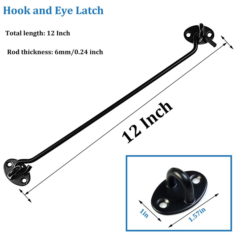 Mimhooy 300mm Long Stainless Steel Hook and Eye Latch, Cabin